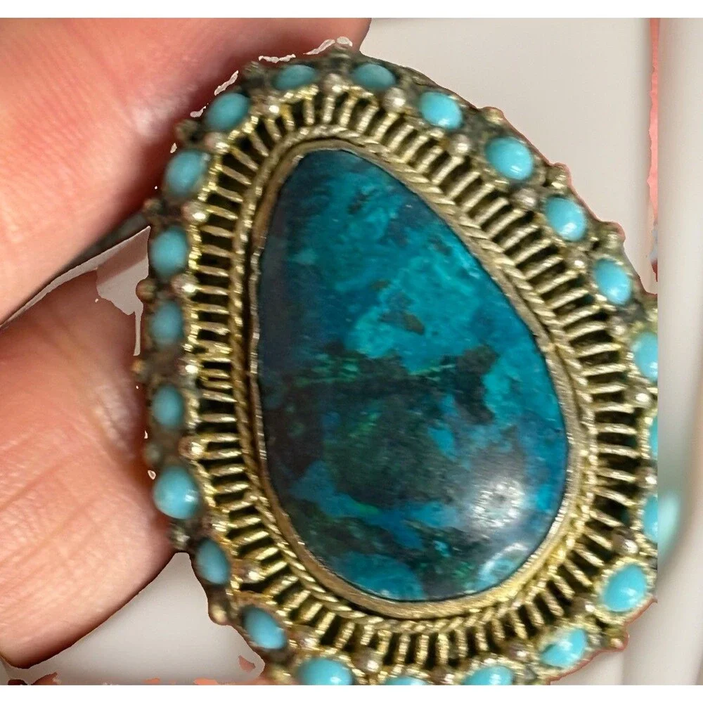 VTG Eilat Stone Turquoise Pendant Brooch Silver plated Made In Israel Jerusalem